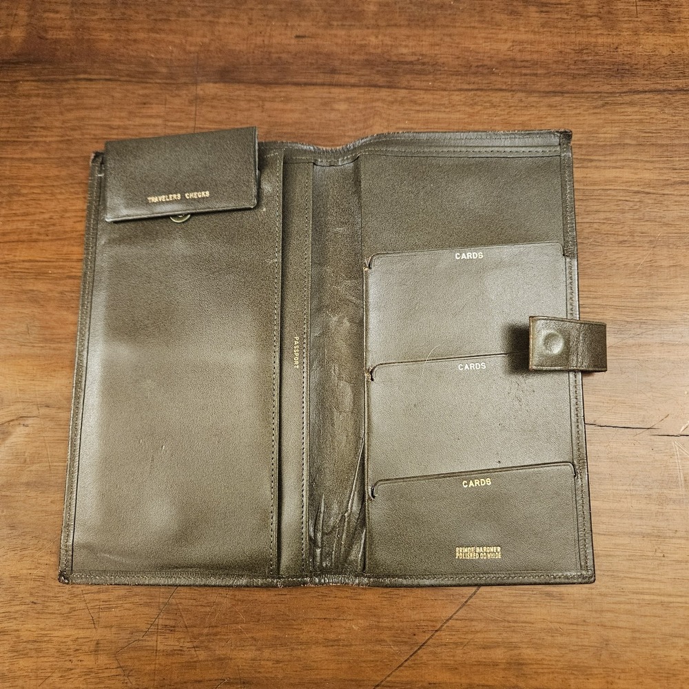 Vtg Prince Gardner Full Grain Cowhide Leather Bifold Wallet Green Passport Cards